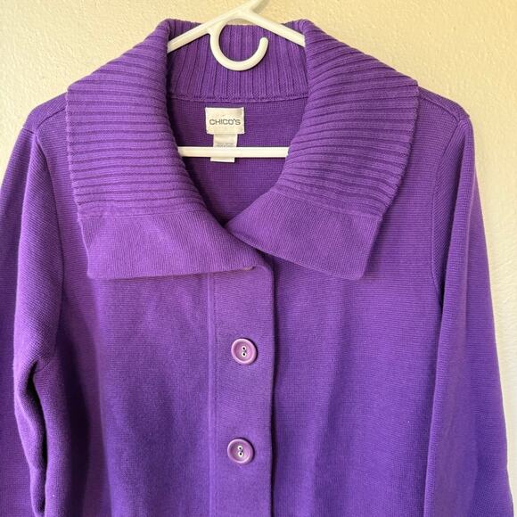 Chico’s purple thick buttondown cardigan size XL - Picture 3 of 8